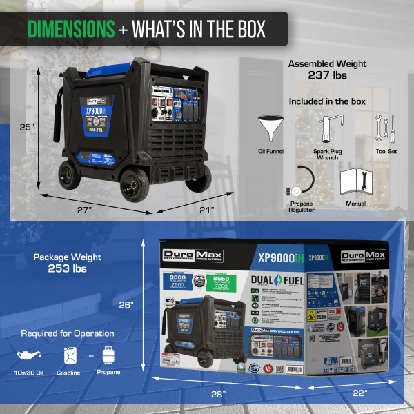 DuroMax XP9000iH 7600W/9000W 459cc Remote Start Dual Fuel Inverter Generator New